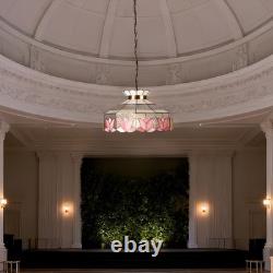 16 Inch Vintage Colored Single Head Glass Lamp, Bedroom Pink Lace Pendant Light