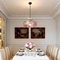 16 Inch Vintage Colored Single Head Glass Lamp, Bedroom Pink Lace Pendant Light
