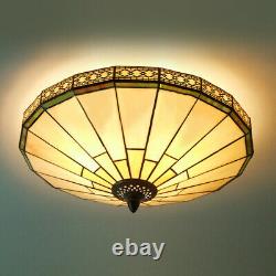 16 Tiffany Style Flush Mount Ceiling Light Stained Glass Shade Lamp Fixture