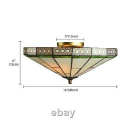 16 Tiffany Style Flush Mount Ceiling Light Stained Glass Shade Lamp Fixture
