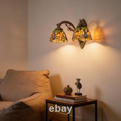 17'Double Headed Orange Dragonfly Lampshade Wall Lamp, Tiffany Entrance New Lamp