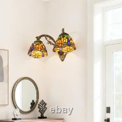 17'Double Headed Orange Dragonfly Lampshade Wall Lamp, Tiffany Entrance New Lamp
