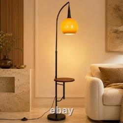 18 In Mid Century Floor Lamp With Table Adjustable Arc Standing Lamp Glass Shade