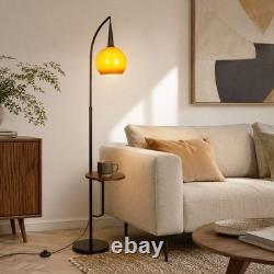 18 In Mid Century Floor Lamp With Table Adjustable Arc Standing Lamp Glass Shade