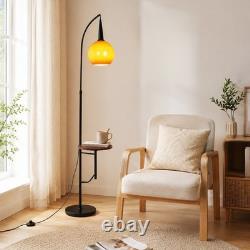 18 In Mid Century Floor Lamp With Table Adjustable Arc Standing Lamp Glass Shade