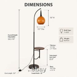 18 In Mid Century Floor Lamp With Table Adjustable Arc Standing Lamp Glass Shade