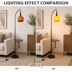 18 In Mid Century Floor Lamp With Table Adjustable Arc Standing Lamp Glass Shade