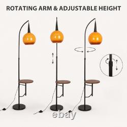 18 In Mid Century Floor Lamp With Table Adjustable Arc Standing Lamp Glass Shade