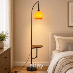 18 In Mid Century Floor Lamp With Table Adjustable Arc Standing Lamp Glass Shade
