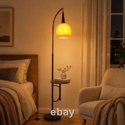 18 In Mid Century Floor Lamp With Table Adjustable Arc Standing Lamp Glass Shade