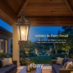 18 Vintage Crown Outdoor Pendant Light Bubble Glass Bronze Porch Patio Fixture