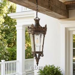 18 Vintage Crown Outdoor Pendant Light Bubble Glass Bronze Porch Patio Fixture