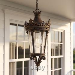 18 Vintage Crown Outdoor Pendant Light Bubble Glass Bronze Porch Patio Fixture