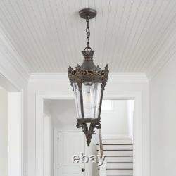 18 Vintage Crown Outdoor Pendant Light Bubble Glass Bronze Porch Patio Fixture