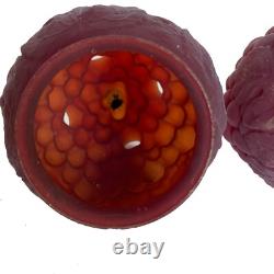 1800s Welsbach Ruby Vented Grape Cluster With Leaves Antique Light Globe
