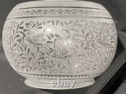 1870s Antique Blown Oil Gas Ball Aesthetic BIRDS Eastlake Acid Etched Lamp Shade