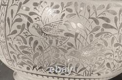 1870s Antique Blown Oil Gas Ball Aesthetic BIRDS Eastlake Acid Etched Lamp Shade