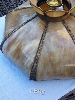 1890's Vintage Large 21 Slag Glass & Brass Chandelier Lamp Shade Canopy & Chain