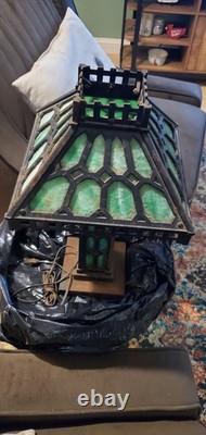 1900's Antique Bradley & Hubbard Mission Green Slag Cast Iron Lamp Stained Glass