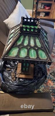 1900's Antique Bradley & Hubbard Mission Green Slag Cast Iron Lamp Stained Glass