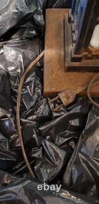 1900's Antique Bradley & Hubbard Mission Green Slag Cast Iron Lamp Stained Glass