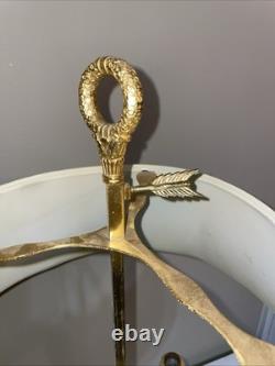 1900s Brass Bouillotte Lamp With Adjustable Red Tole Shade -WORKS