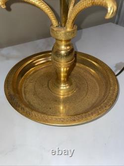 1900s Brass Bouillotte Lamp With Adjustable Red Tole Shade -WORKS