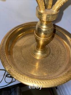 1900s Brass Bouillotte Lamp With Adjustable Red Tole Shade -WORKS