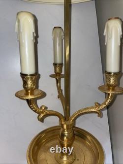 1900s Brass Bouillotte Lamp With Adjustable Red Tole Shade -WORKS