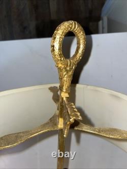 1900s Brass Bouillotte Lamp With Adjustable Red Tole Shade -WORKS