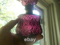 1903 Amethyst Glass Dugan Crocodile Tears Miniature Oil Lamp With Original Shade