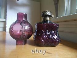 1903 Amethyst Glass Dugan Crocodile Tears Miniature Oil Lamp With Original Shade