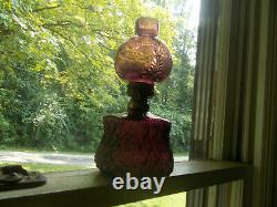 1903 Amethyst Glass Dugan Crocodile Tears Miniature Oil Lamp With Original Shade