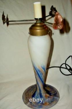 1920s French Art Glass Lamp Base Handblown Signed Le Verre Francais Bronze