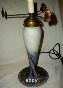 1920s French Art Glass Lamp Base Handblown Signed Le Verre Francais Bronze