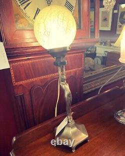 1930s Art Deco Original Chrome Diana Lamp with Glass Sphere Shade