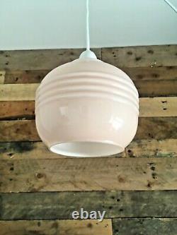 1930s Art Deco Pink Opaline Glass Pendant Light Odeon Ceiling Lamp Shade Vintage