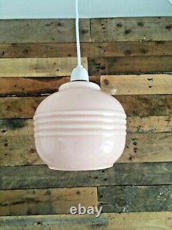 1930s Art Deco Pink Opaline Glass Pendant Light Odeon Ceiling Lamp Shade Vintage