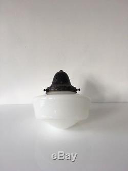 1930s English Opaline Glass Ceiling Pendant Light Vintage Gallery Lamp Shade