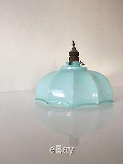 1930s Italian Art Deco Opaline Blue Glass Ceiling Lamp Shade Light Vintage