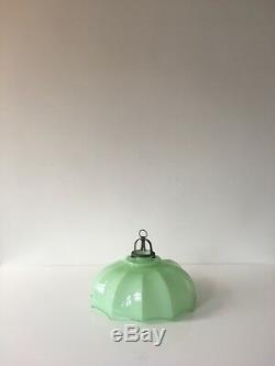 1930s Italian Art Deco Opaline Green Glass Ceiling Lamp Shade Light Vintage