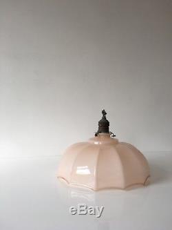 1930s Italian Art Deco Opaline Pink Glass Ceiling Lamp Shade Light Vintage