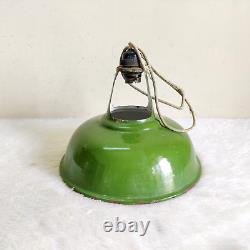 1940s Vintage Iron Enamel Green Electric Lamp Shade Old Lighting Collectible E2