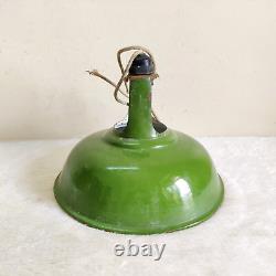 1940s Vintage Iron Enamel Green Electric Lamp Shade Old Lighting Collectible E2