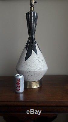 1950's Vintage Mid-century Ceramic Lamp With 2 Tiered Fiberglass Lamp Shade