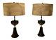 1950s Pair Vintage Atomic Mid Century Lamps With Orig. Fiberglass Shades