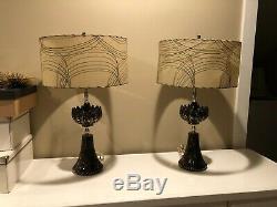 1950s PAIR Vintage Atomic Mid Century Lamps With orig. Fiberglass Shades