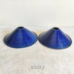 1950s Vintage Cobalt Blue Iron Enamel Electric Lamp Shade Decorative 39 Set of 2