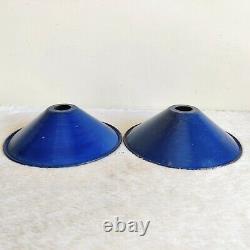 1950s Vintage Cobalt Blue Iron Enamel Electric Lamp Shade Decorative 40 Set of 2