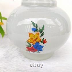 1950s Vintage Glass Lamp Shade Flowers Painted Decorative Lighting Collectible